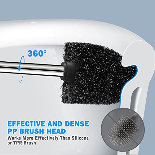 Toilet Brush and Holder, 2 Pack Toilet Brush with 304 Stainless Steel Long Handle, Toilet Bowl Brush for Bathroom Toilet-Ergonomic, Elegant,Durable (Black) - color: Black