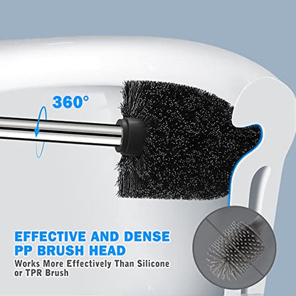 Toilet Brush and Holder, 2 Pack Toilet Brush with 304 Stainless Steel Long Handle, Toilet Bowl Brush for Bathroom Toilet-Ergonomic, Elegant,Durable (Black) - color: Black