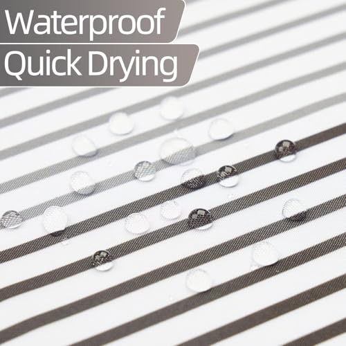 Boho White Gray Striped Small Bathroom Window Curtain 60" Wx48 L | Black Bohemian Geometric, Polyester Waterproof, Machine Washable, Kitchen Dishwasher Cabinet , Easy to Install with 10 Hooks - color: Grey, size: 60"W x 48"L (Pack of 1)