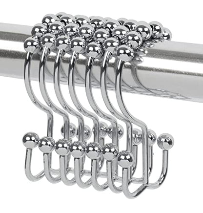 Double Side Roller Shower Curtain Hooks Rings, 12PCS | 100% Stainless Steel,Curtain Hooks Rings for Bathroom Shower Rods Curtains and Liners, Easy Glide Rollers, Polished Chrome - color: Polished Chrome