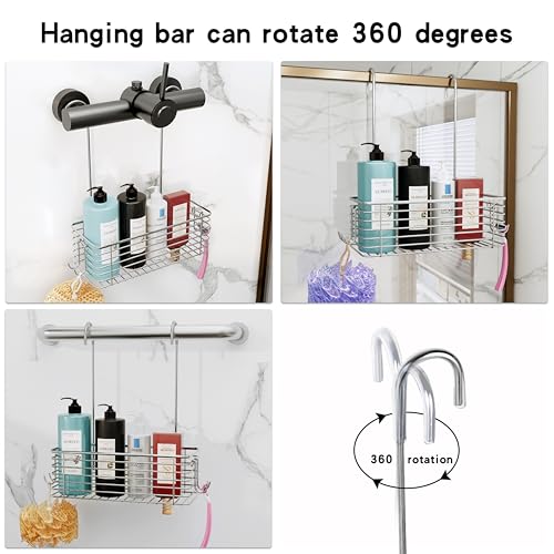 YQh hanging shower rack, bathroom storage rack, shampoo bracket, the back hook can be rotated, and can be hung on the faucet or Claw foot bathtubcross bar, 304 stainless steel rust proof and durable - size: single layer shelf