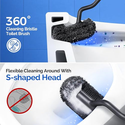 HAMITOR Toilet Brush and Holder Set：Stainless Steel Deep Clean Bathroom | Wall-Mounted Cleaner Brush with Curved Bristle for Home Apartment Bathroom Accessories Silver 1 Pack - color: Silver