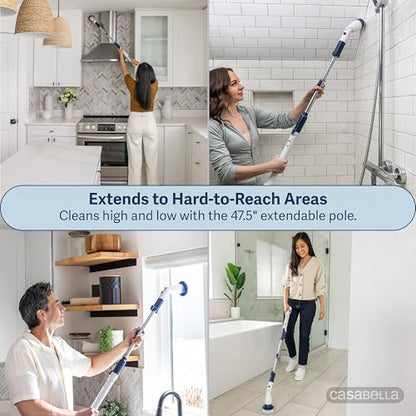 Casabella Power Spin Scrubber, Extendable to 47.5” – Cordless Electric Cleaner for Shower, Kitchen, Bathroom, Tile, Tub, Car, Deck - Rechargeable Spin Brush with Adjustable Brush Head & 4 Attachments - style: Extendable