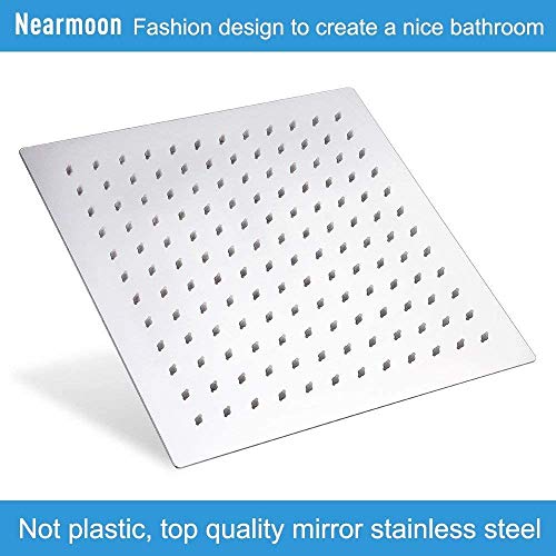 NearMoon Rain Shower Head With Shower Arm, Ceiling Mount Square Shower, Stainless Steel Ceiling Rainfall Showerhead- Waterfall Full Body Coverage (12 Inch, Chrome) - color: Chrome Finish, size: 12 Inch