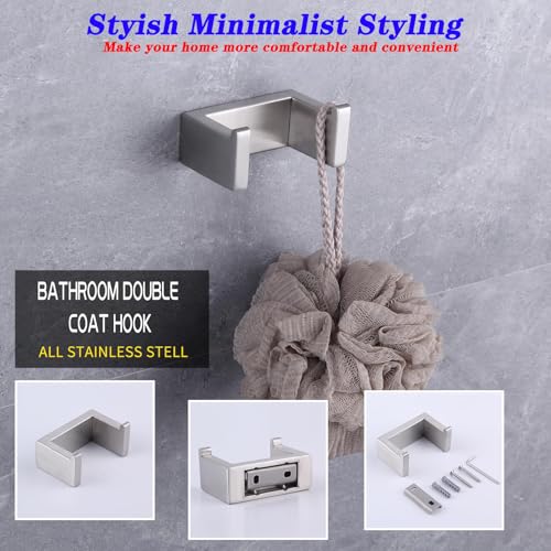 GERZWY Contemporary Stainless Steel Wall Mounted 3-Piece Bathroom Hardware Set - Towel Rings Toilet Paper Holder Towel Hooks, Brushed Finish HG1708-3LS - color: Brushed