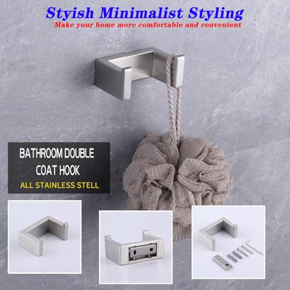 GERZWY Contemporary Stainless Steel Wall Mounted 3-Piece Bathroom Hardware Set - Towel Rings Toilet Paper Holder Towel Hooks, Brushed Finish HG1708-3LS - color: Brushed