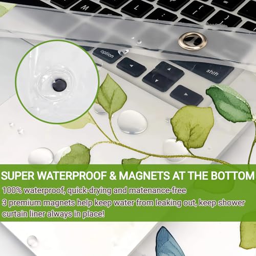 Clear Green Vine Blue Butterfly Shower Curtain Liner, Plastic Transparent Green Plant Shower Curtains for Bathroom, 72x72 Weighted Magnetic Shower Curtain Set with 12 Hooks - color: Clear Leaves Blue Butterfly, size: 72"W x 72"L (Pack of 1)