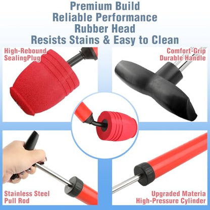 High Pressure Toilet Plunger, Red Rubber Air Drain Blaster, Heavy-Duty Sink Plunger and Clog Remover for Bathroom and Kitchen Pipes
