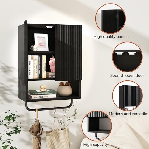 IBUYKE Bathroom Wall Cabinet Over Toilet Cabinet for Bathroom UWBS003B | with Doors and Adjustable Shelf, Towel Bar, Wall Mounted, for Laundry Room & Living Room Kitchen, Black,Modern - color: Black