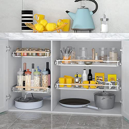 Pull Out Cabinet Organizer, 12.2~17.9" W x 22.5" D | Expandable Soft Close Pull Out Drawers with Heavy Duty Slides, Adjustable Width Stainless Steel Roll-out Cabinet Drawer - color: 1Pack, size: Small- 12.2~17.9"W x 22.5"D