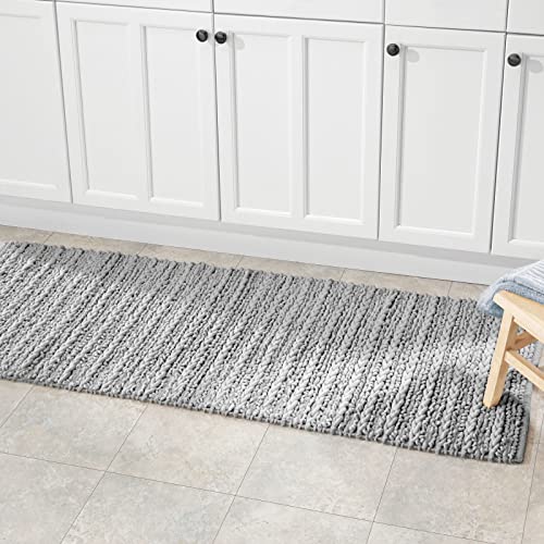 mDesign Soft 100% Cotton Luxury Hotel-Style Rectangular Spa Mat Rug, Plush Water Absorbent for Bathroom Vanity, Bathtub/Shower, Machine Washable, Braided Design, Long Runner, 60" x 21" - Gray