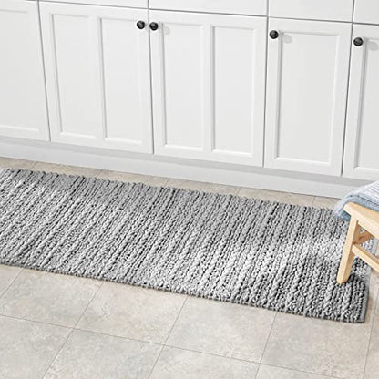 mDesign Soft 100% Cotton Luxury Hotel-Style Rectangular Spa Mat Rug, Plush Water Absorbent for Bathroom Vanity, Bathtub/Shower, Machine Washable, Braided Design, Long Runner, 60" x 21" - Gray