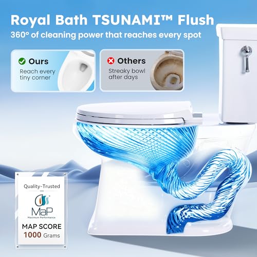 RoyalBath Elongated Two piece Toilet for Bathrooms, 12" Rough In | 17.3" ADA Height, Nano Self-Cleaning, WaterSense/MAP/CUPC Certified, 1.27 GPF 360° TSUNAMI Flush, Soft-Close Seat - size: 1.27 GPF Classical Side Flush