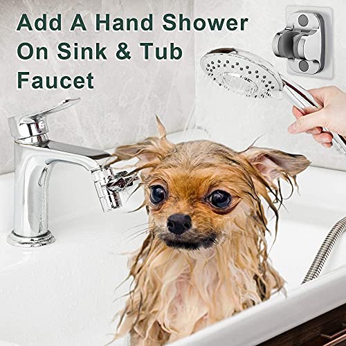 Sink Hose Shower Sprayer Attachment - Faucet Extension w/ 5 Adapters For Bathroom Bathtub, Kitchen Faucet, Utility Laundry Tub, Garden Hose Thread Spout For Delta, Moen, Kohler, American Standard - color: c-silver-big panel