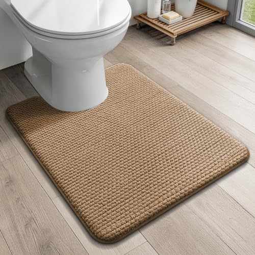 YIHOUSE Toilet Rugs U-Shaped 20x24, Extra Thick Soft Absorbent Chenille Contour Bathroom Rugs for Toilet, Dry Quickly, Machine Washable, Non-Slip Bath Mat, Beige - color: Brown, size: 20" x 24" U-shaped