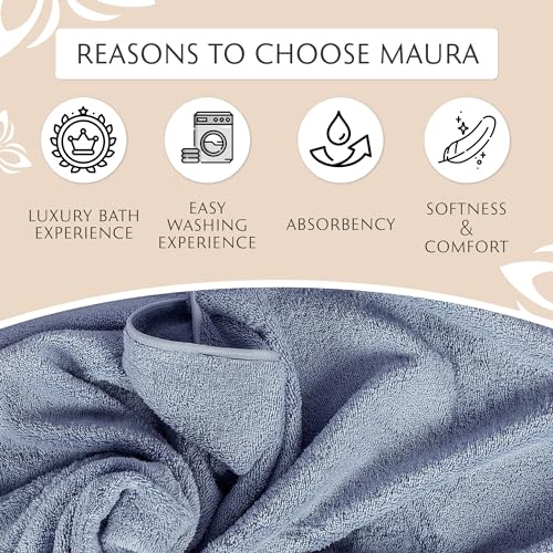 MAURA Light Blue Extra Large Turkish Cotton Luxury Bath Towels Set of 4. Ultra-Soft, Thick & Plush Towels for Bathroom - Serenity Blue - color: Serenity Blue, size: Bath Towel (4-Pack)