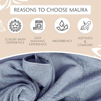 MAURA Light Blue Extra Large Turkish Cotton Luxury Bath Towels Set of 4. Ultra-Soft, Thick & Plush Towels for Bathroom - Serenity Blue - color: Serenity Blue, size: Bath Towel (4-Pack)
