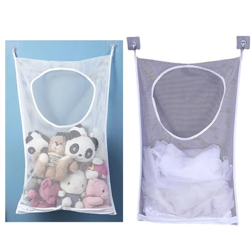 Hanging Laundry Hamper Bag with Adhesive Hooks Large Portable Mesh Laundry Bag Organizer for Dirty Clothes Storage RV Trailer Door Camper Camping Caravan Small Space Bathroom
