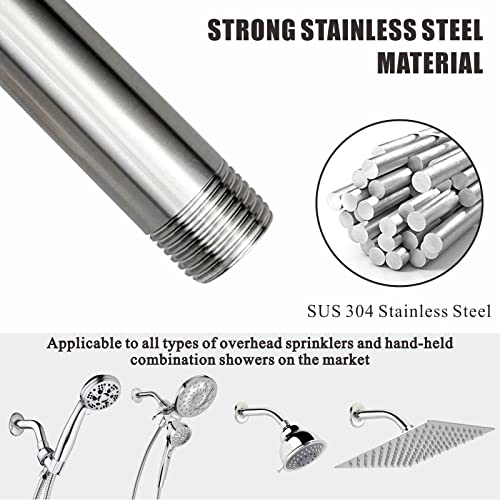 Voolan Shower Arm with Flange and Teflon Tape, Extension Shower Head Arm for Bathroom Fixed Shower Head, Solid Stainless Steel, Wall Mounted (10 Inch,Brushed Nickel) - color: Brushed Nickel, style: 10 Inch