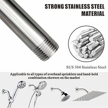 Voolan Shower Arm with Flange and Teflon Tape, Extension Shower Head Arm for Bathroom Fixed Shower Head, Solid Stainless Steel, Wall Mounted (10 Inch,Brushed Nickel) - color: Brushed Nickel, style: 10 Inch