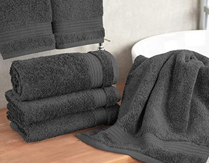 Cotton Paradise 100% Cotton Turkish Towel Set, Soft Absorbent Quick Dry, 4 Piece Hand Towel Set, Dark Gray - color: Dark Gray, size: 16"x28"