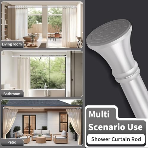 Silver Shower Curtain Rod 36-94 Inch(3-7.8ft), No Slip No Drill No Rust Shower Rod For Bathroom Window Patio, Adjustable Spring Long Tension Rod - color: Silver, size: 36"-94"