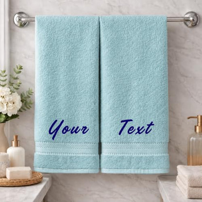 Personalized Towel Set, Custom Bath Towels with Name, Turkish Cotton Aqua | 2 Pcs Hand Towel Set, 100% Cotton, Embroidered, Monogrammed, Customized Gift For Adults, Wedding, Bridal Shower, Housewarming - color: Aqua, size: Hand Towels - 2 Piece