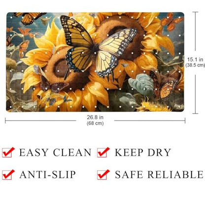 Baby Bath Mat Non Slip 26.8"x15.1" Bathtub Mat for Baby Eco Friendly Durable Bath Mat for Tub Non Slip Kids Tub Mat with Suction Cups, Butterflies Sunflower - color: Multi 10