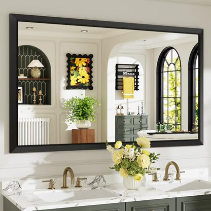60x36 Inch Black Bathroom Mirror for Wall, Beveled Framed Rectangle Bathroom Vanity Mirrors for Over Sink, Bedroom, Living Room, Entryway, Anti-Rust, HD Tempered Glass, Horizontally/Vertically - size: 60"L x 36"W