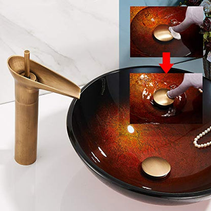 REGALMIX Antique Brass Pop UP Drain, Bathroom Vessel Lavatory Vanity Faucet Sink Stopper, Built-in Anti-Clogging Strainer, Fits Standard American Drain Hole(1-1/2" to 1-3/4"),Without Overflow RWF082S - color: Antique Brass, size: Without Overflow