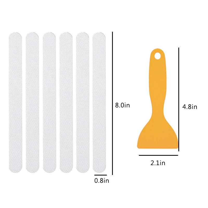 6 Pieces Anti Slip Shower Stickers, Transparent Adhesive Safety Strips with Scraper, Durable Textured Stickers for Bathtub, Floor, Stairs, 0.8"×7.8"