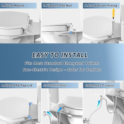 Huttdmel Raised Bidet Toilet Seat Elongated 18.5" – Soft Close, Dual Self-Cleaning Nozzles, Quick Release & Connect, Sturdy PP, Won't Loosen, Ideal for Seniors, Elderly & Limited Mobility, White - size: Raised Seat with Bidet & Premium