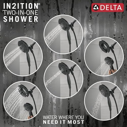 Delta Albion 14 Series Matte Black Shower Faucet Set with In2ition 2-in-1 Dual Shower Head with HandHeld Spray Combo, Valve Trim Kit, Matte Black T142855-BL-I (Valve Not Included) - color: Matte Black