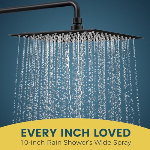 10 Inch Metal Rain Shower Heads with Handheld Spray Combo, Dual Shower Head with Adjustable Slide Bar and Stainless Steel Hose, Height Adjustable, Matte Black - color: Matte Black