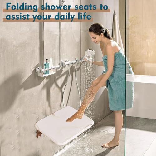 Folding Wall-Mounted Shoe Changing Stool, High-End Entrance Hall Foyer Chair, Invisible Bathroom Folding Stool (White) - color: White