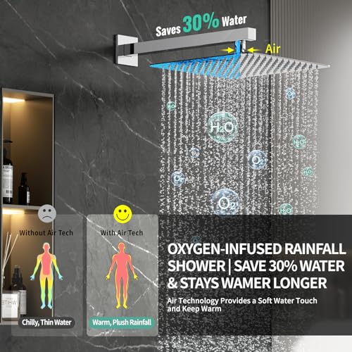 SR SUN RISE 12 Inch All Metal Square Shower System with Tub Spout, Tub Shower Faucet Set, High Pressure Rain Shower Head and Handheld Sprayer Shower Fixtues, Valve Included, Polished Chrome - color: Polished Chrome, size: 12 Inch