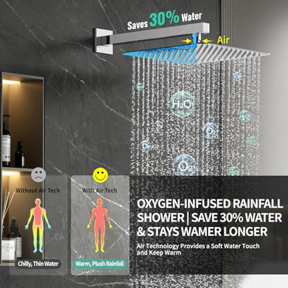 SR SUN RISE 12 Inch All Metal Square Shower System with Tub Spout, Tub Shower Faucet Set, High Pressure Rain Shower Head and Handheld Sprayer Shower Fixtues, Valve Included, Polished Chrome - color: Polished Chrome, size: 12 Inch