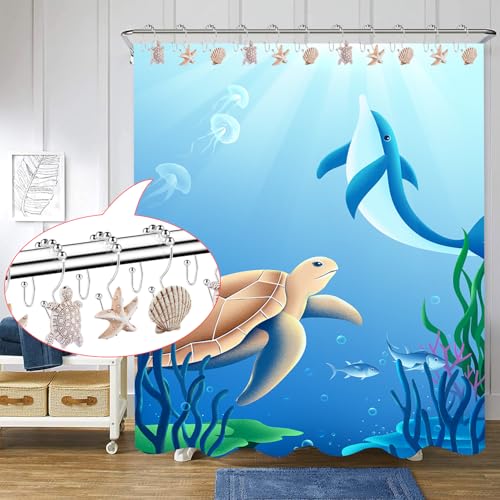Double Shower Curtain Hooks,12Pcs Seashell Decorative Shower Curtain Rings | Double Seashells Decorative Shower Curtain Hooks Rings Resin Nautical Bathroom Decoration Beach Hooks