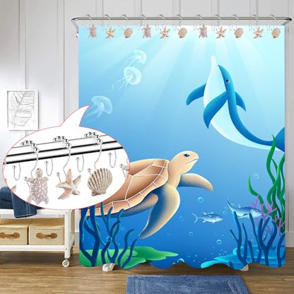 Double Shower Curtain Hooks,12Pcs Seashell Decorative Shower Curtain Rings | Double Seashells Decorative Shower Curtain Hooks Rings Resin Nautical Bathroom Decoration Beach Hooks