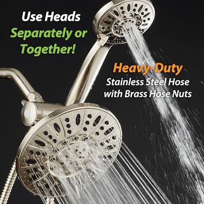 AquaDance 7" Premium High Pressure 3-way Rain & Handheld Shower Head Combo | Enjoy Dual 6-Setting Luxury Shower Heads Separately or Together for the Best of Both Worlds! Stainless Steel Hose - Nickel - color: Brushed Nickel, style: 2.5 Gallons Per Minute