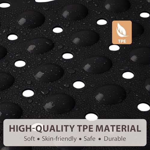 ZOESOE Square Shower Mat Non Slip: 27 x 27 Inches Large Shower Mats for Inside Shower, Soft TPE Shower Floor Mat with Suction Cups and Drain Holes, Machine Washable - color: Black