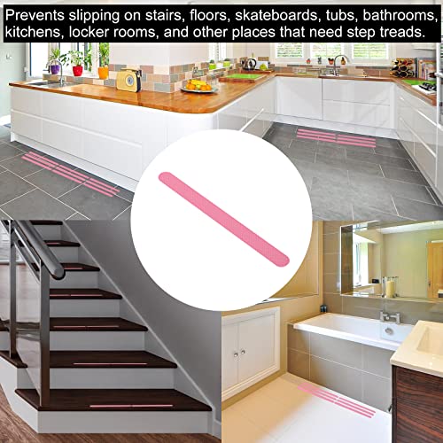 PATIKIL Non Slip Bathtub Stickers 8 x 0.8 Inch, 12 Pack Safety Shower Treads Adhesive Decal Square with Scraper for Stairs Tub Shower, Pink - color: Pink, size: 8 x 0.8"