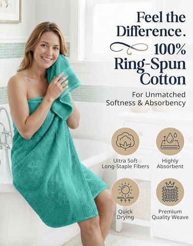 LANE LINEN Towel Set 6 Piece Soft Absorbent Quick Dry 100% Cotton - Teal | Towels And Washcloths - Terry Weave Comfort, Long-Lasting Comfort, Hotel-Style Look, Gets Softer With Every Wash - color: 09: Teal