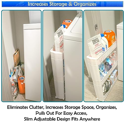 Slim Rolling Storage Cart - Narrow Slide Out Shelving Utility Cart - Mobile Storage for Laundry, Bathroom, Kitchen & Between Washer and Dryer (Black, 3 Tier) - color: Black