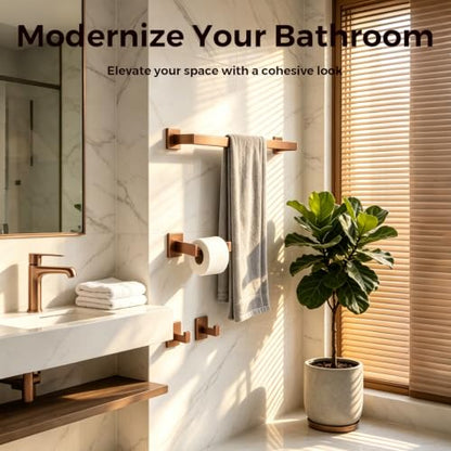 TRUSTMI Brushed Rose Gold 5-Piece Bathroom Hardware Set Wall Mount | SUS304 rose gold, laser-welded, 23.6" bar, 10.6" ring, 6.3" holder, 2 hooks, hardware included - color: Brushed Rose Gold