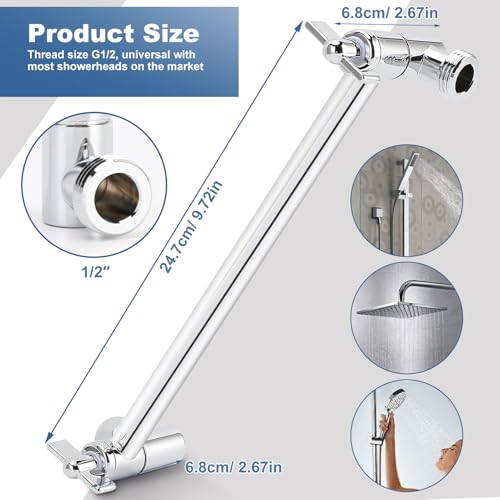 Stainless Steel Shower Extension, 10 Inch Adjustable Shower Extender Arm, for Rain Handheld Shower Shower (Silver)
