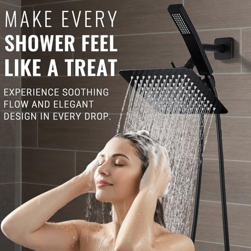 G-Promise Rain Shower Head and Handle Set for Modern Bathroom Upgrade | All Metal, Built to Last, Including the Required Accessories, Modern Upgrade, Extra Flexible Long Lose - color: Matte Black