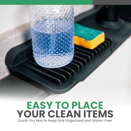 No More Wet Counters - Kitchen Sink Faucet Mat, 24” Silicone, Black