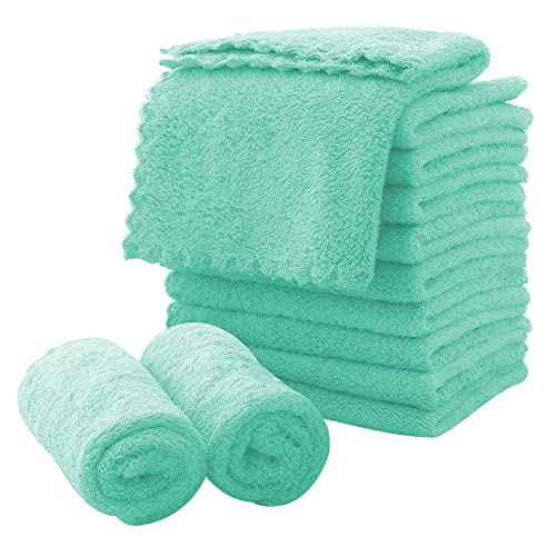 MOONQUEEN Microfiber Facial Cloths Fast Drying Washcloth 12 Pack - Premium Soft Makeup Remover Cloths - Aqua Green - color: Aqua Green, size: 12x12 Inch (Pack of 12)