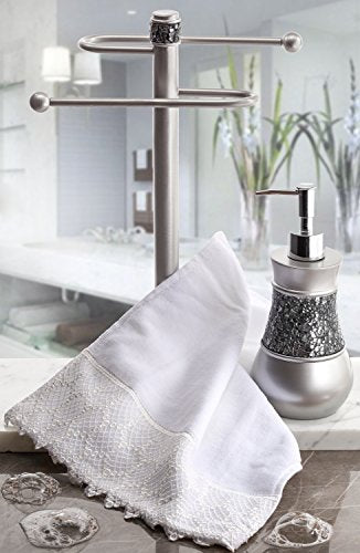 Crackled Glass Silver Free Standing Countertop Fingertip Towel Holder Stand | Unibody Resin Towel Rack For Bathroom or Kitchen Counter Top Decor - style: Towel Stand